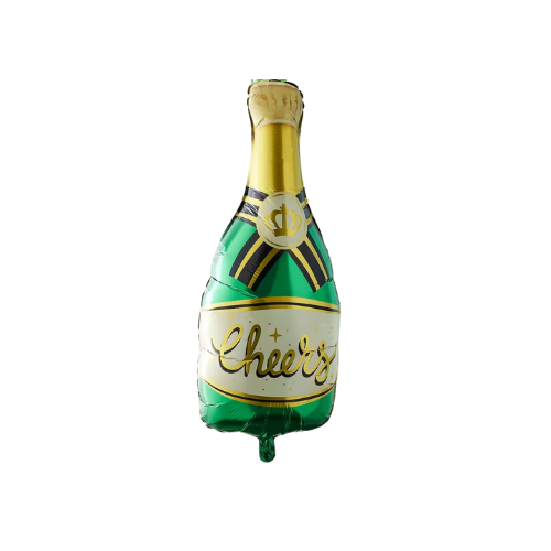 "Cheers" Bubbly Bottle Foil Balloon_Green and Gold