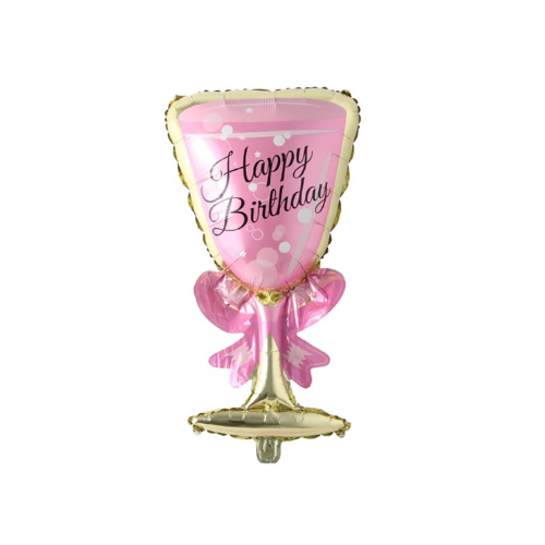 "Happy Birthday" Pink Wine Glass Foil Balloon