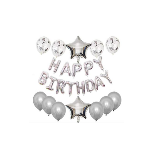 Happy Birthday Balloon Bouquet w/Banner_Silver
