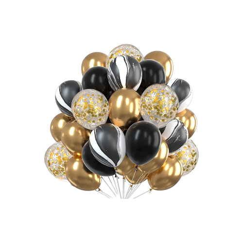 30 pc Confetti Metallic Chrome Balloon Bouquet | Black and Gold